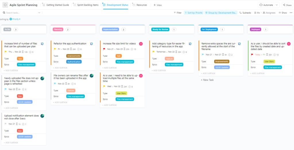 Sprint Planning in Clickup or any other tool
